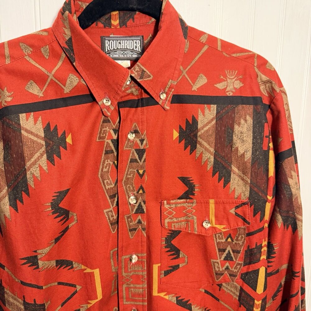 Vtg 90s RoughRider By Circle T Western Aztec Button Down Shirt Men's Sz M *USA*